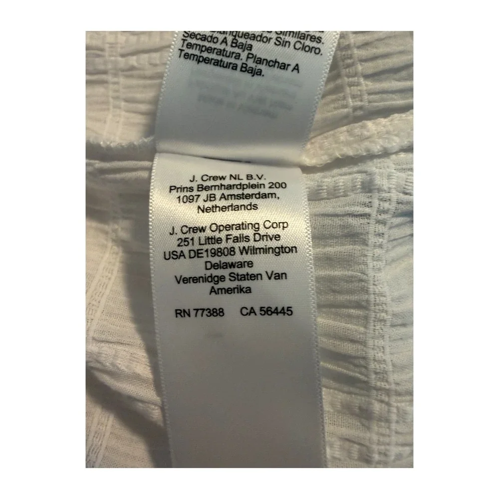 J. Crew Tie Front Popover Top White Seersucker Long Sleeve S